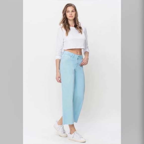 Vervet Pastel Turquoise Wide Leg Crop Jeans - Picture 3 of 7
